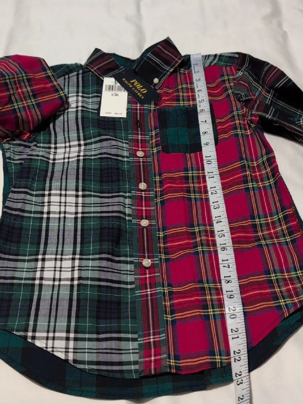 Polo by Ralph Lauren Red, Green, White Plaid Patchwork Button-Down Shirt